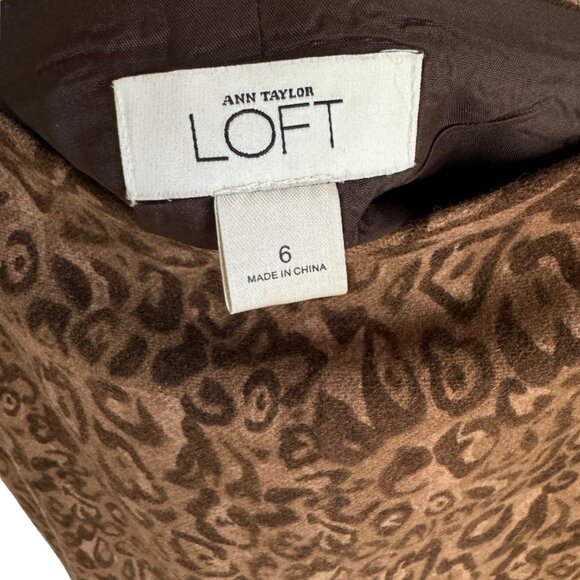 Ann Taylor Loft Wool A-Line Pencil Skirt Leopard Print Size 6 Brown Mini Work - Picture 3 of 5